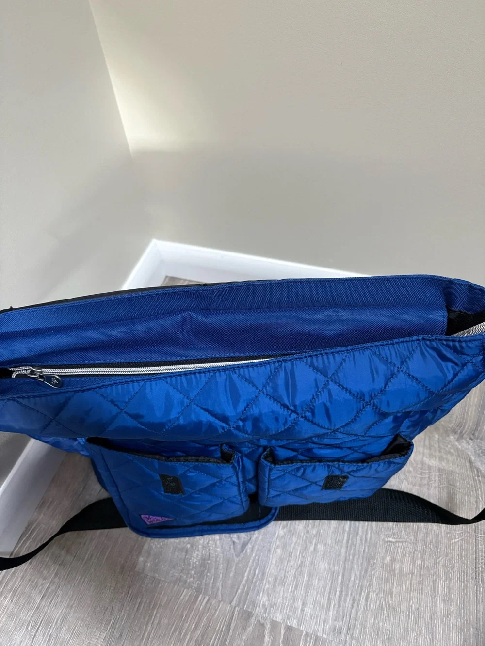 Justice Blue Quilted Patch New Messenger Bag with C Initial